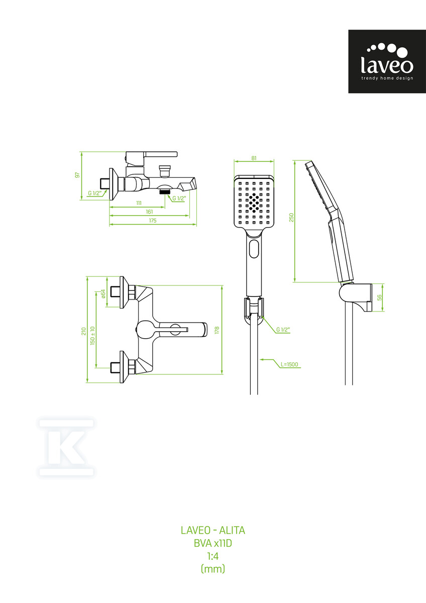 Bateria wannowa ALITA ścienna z - BVA_311D